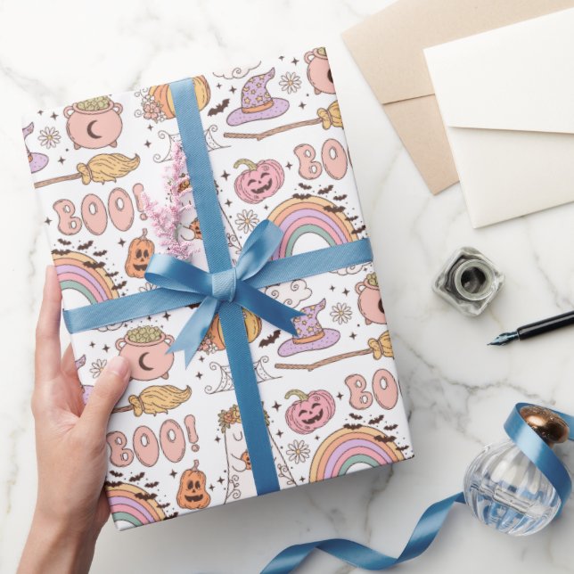 Retro Trendy Cute Halloween Elements Ghost Pumpkin Wrapping Paper (Gifting)