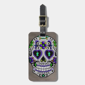 Retro Trendy Day Of The Dead Sugar Skull Luggage Tag by Funky_Skull at Zazzle