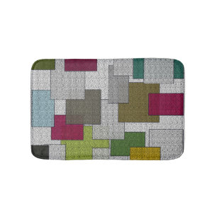 Retro Trendy Geometric Green, Gray Purple Bath Mat