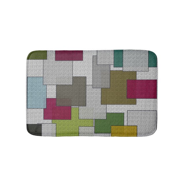 Retro Trendy Geometric Green, Gray Purple Bath Mat (Front)