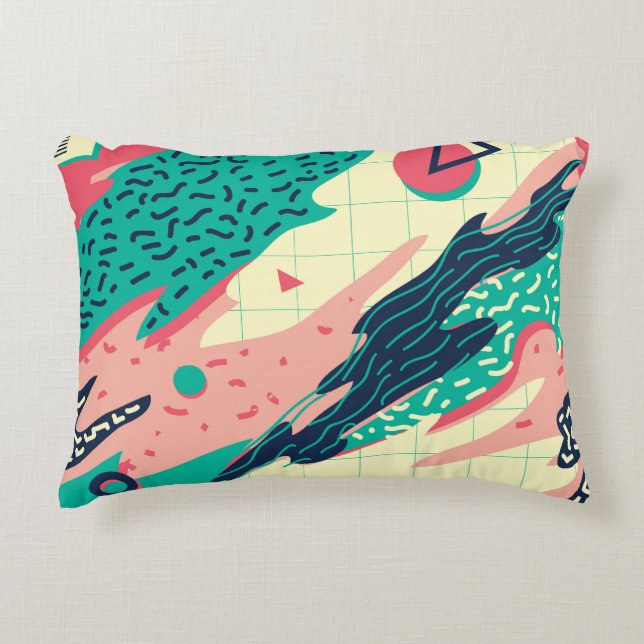 Retro Trendy Memphis Geometric Wallpaper Accent Pillow (Front)