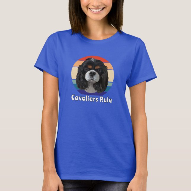 Retro Tri Cavalier King Charles Spaniels Rule T-Shirt (Front)
