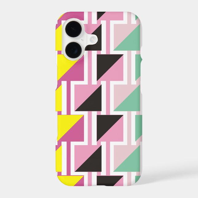Retro triange pattern and pink, mint squares iphone case (Back)