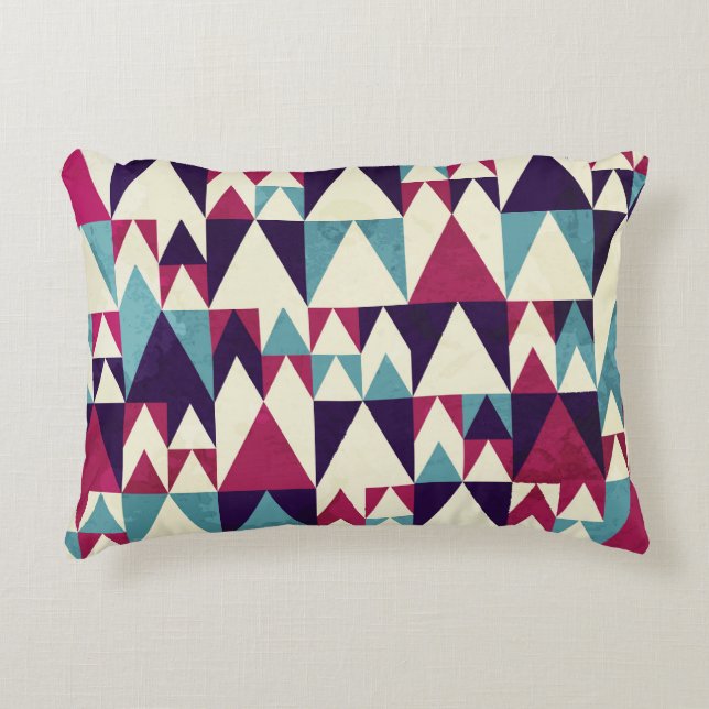 Retro Triangle Geometric Seamless Pattern Accent Pillow (Front)