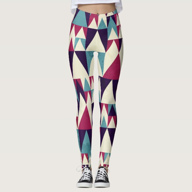 Retro Triangle Geometric Seamless Pattern Leggings (Front)