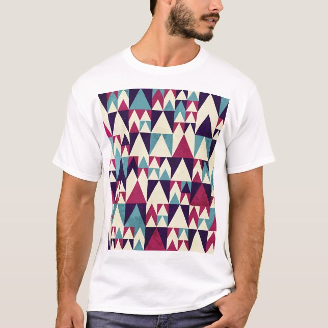 Retro Triangle Geometric Seamless Pattern T-Shirt (Front)