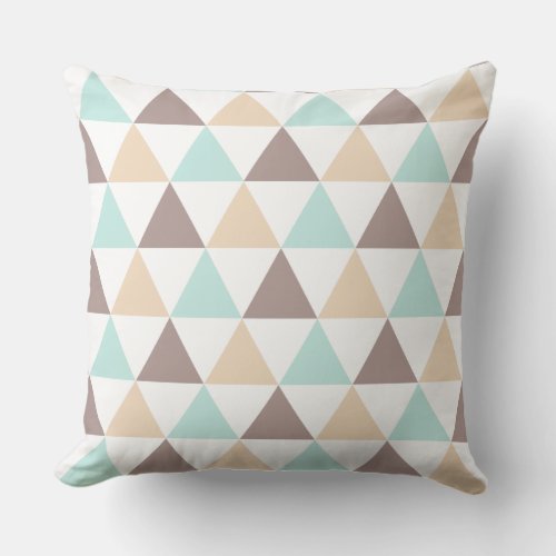 Retro Triangle Pattern Teal Taupe Cream White Throw Pillow