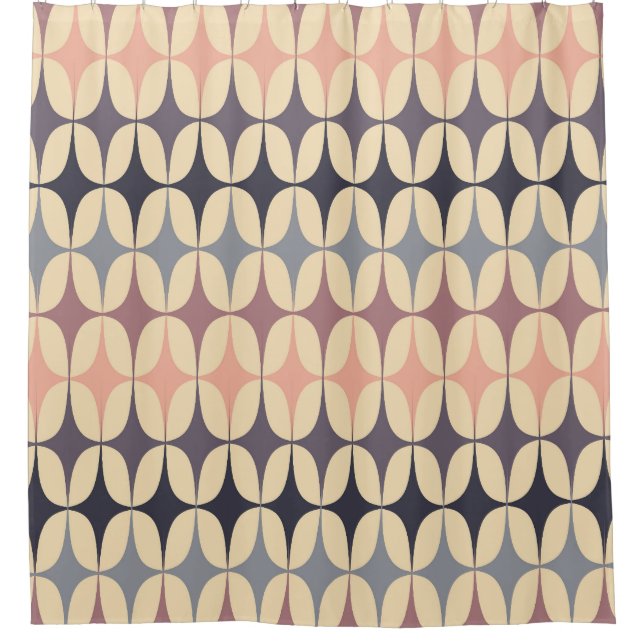Retro Triangles Abstract Geometric Pattern Shower Curtain (Front)