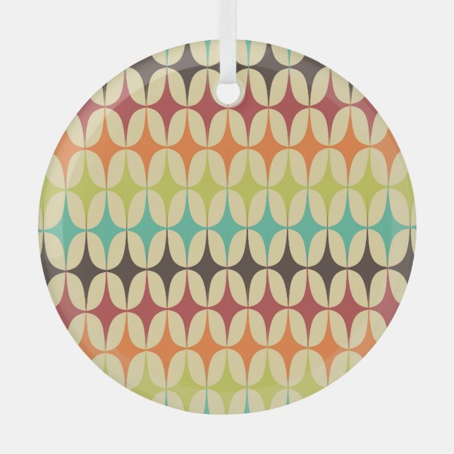 Retro Triangles: Geometric Pattern Throwback Glass Ornament (Front)