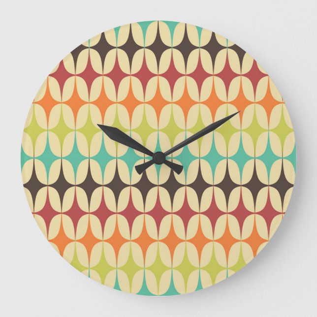 Retro Triangles: Geometric Pattern Throwback Large Clock (Front)