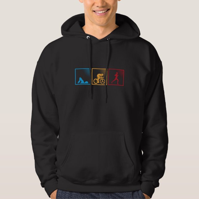 Retro Triathlon Swimming Cycling Running Athlete Hoodie (Front)