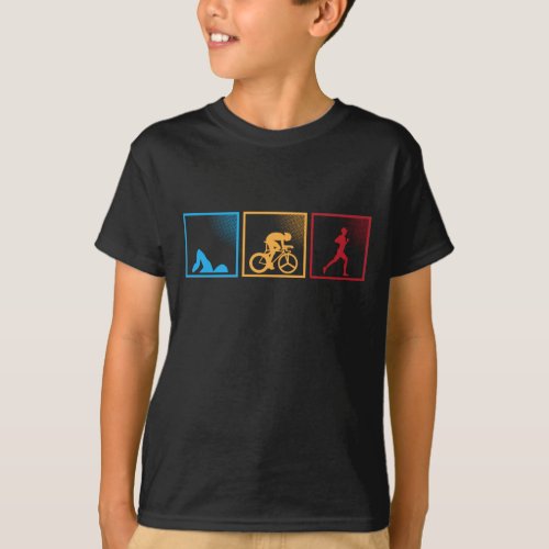 Retro Triathlon Swimming Cycling Running Athlete T_Shirt