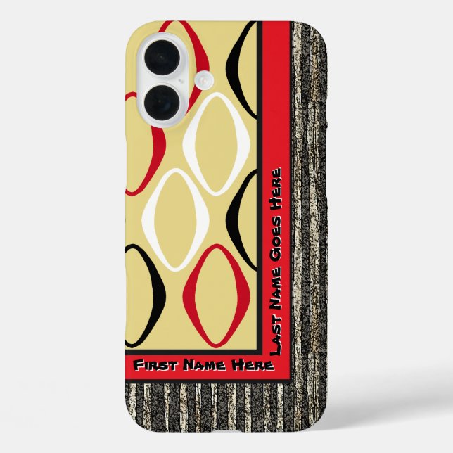 Retro Tribal in Custard, Red, Black (Personalized) Case-Mate iPhone Case (Back)
