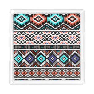 Retro Tribal Navajo: Geometric Seamless. Acrylic Tray