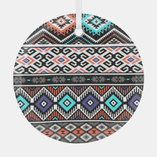 Retro Tribal Navajo: Geometric Seamless. Glass Ornament