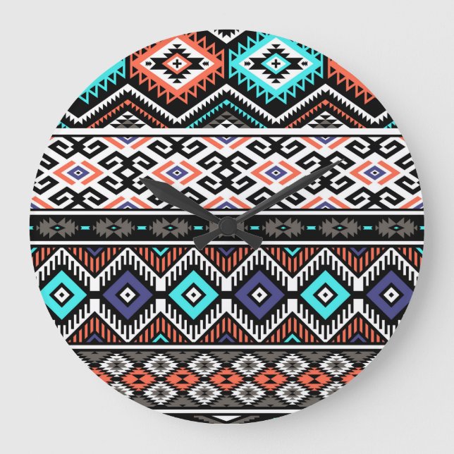 Retro Tribal Navajo: Geometric Seamless. Large Clock (Front)