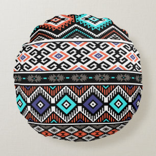 Retro Tribal Navajo: Geometric Seamless. Round Pillow