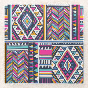 Retro tribal, vintage geometric pattern. glass coaster