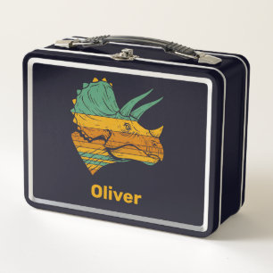 Retro Triceratops Dinosaur Metal Lunch Box