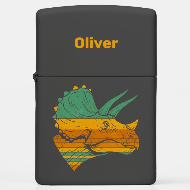 Retro Triceratops Dinosaur Zippo Lighter (Front)
