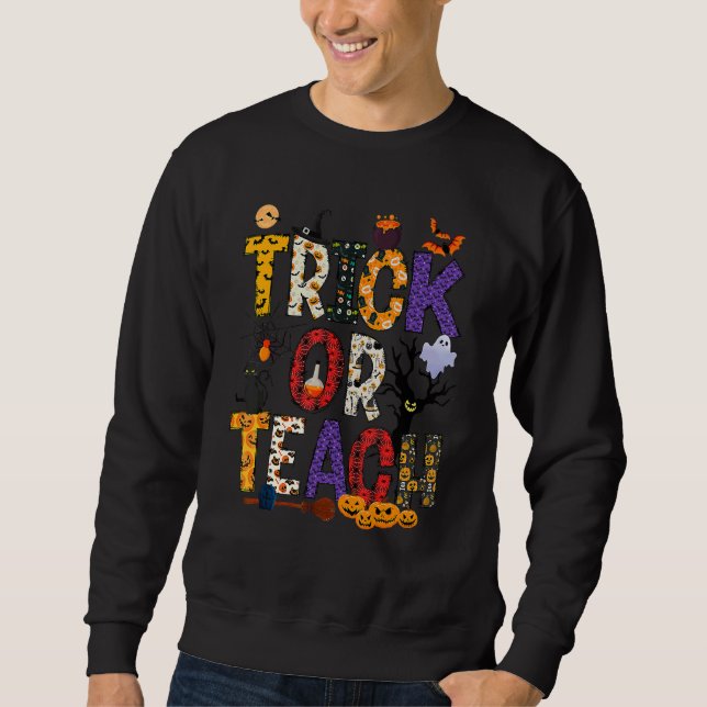 Retro Trick Or Teach Teacher Halloween Costume Men Sweatshirt (Front)
