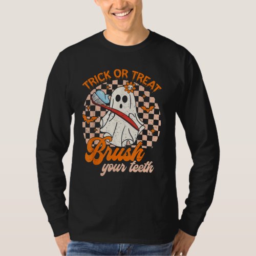 Retro Trick Or Treat Brush Your Teeth Ghost  T_Shirt