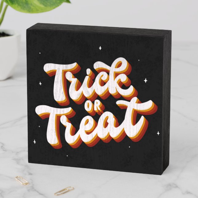 Retro Trick or Treat Wooden Box Sign (In Situ Horizontal)