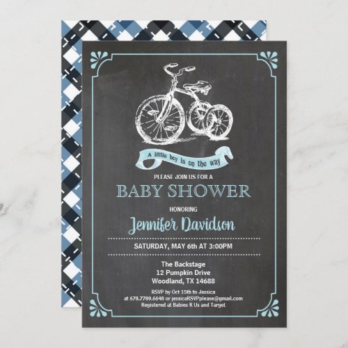 Retro trike baby boy shower invitation Its a boy Invitation