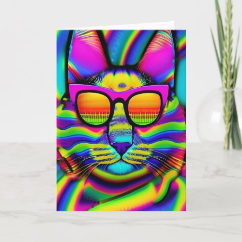 Retro Trippy Psychedelic Hippie Groovy Fat Cat  Holiday Card