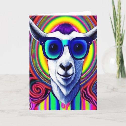 Retro Trippy Psychedelic Hippie Groovy Goat Holiday Card