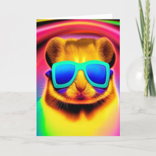 Retro Trippy Psychedelic Hippie Groovy Hampster Holiday Card