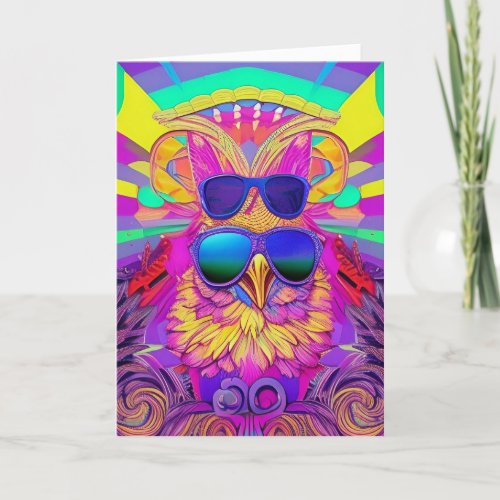 Retro Trippy Psychedelic Hippie Groovy Rooster Holiday Card