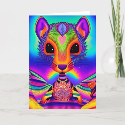 Retro Trippy Psychedelic Hippie Groovy Squirrel Holiday Card