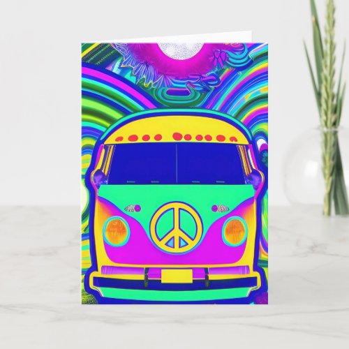 Retro Trippy Psychedelic Hippie Groovy Van Life Holiday Card