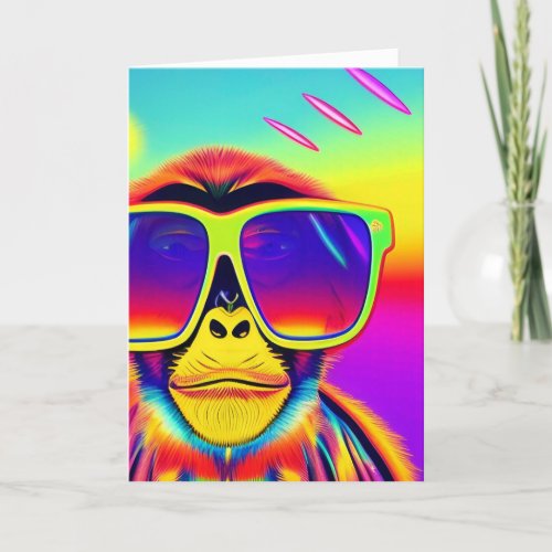 Retro Trippy Psychedelic Hippie Groovy Zoo Monkey Holiday Card