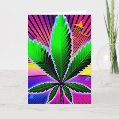 Retro Trippy Psychedelic Hippy Groovy  Green Plant Holiday Card