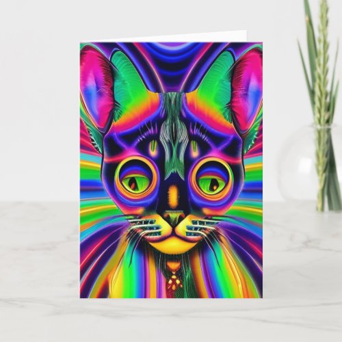 Retro Trippy Psychedelic Hippy Groovy Minx Cat Holiday Card