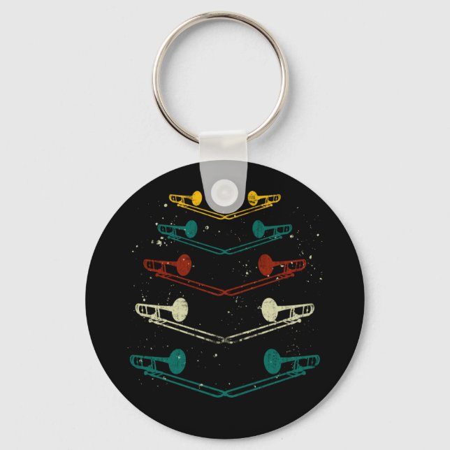 Retro Trombone Jazz Awesome Musician Keychain (Front)
