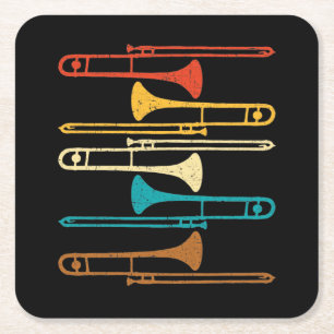 Retro Trombone - Jazz Square Paper Coaster