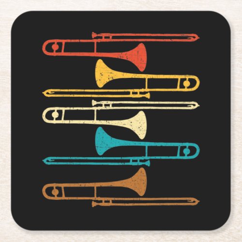 Retro Trombone _ Jazz Square Paper Coaster