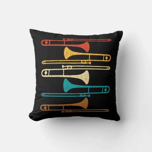 Retro Trombone _ Jazz Throw Pillow