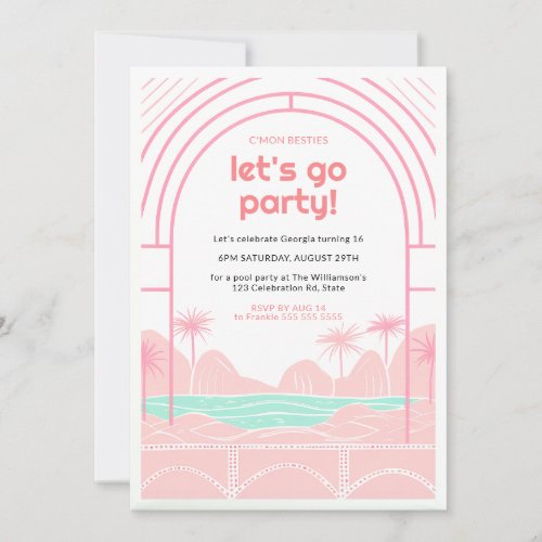 Retro Tropical 16th Pool Party Birthday Invitation