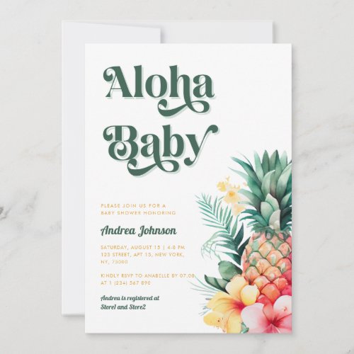 Retro Tropical Aloha Pineapple Summer Baby Shower Invitation