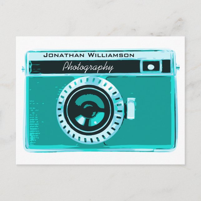 Retro Tropical Aqua Camera Photography Business Postcard (Front)