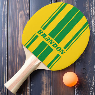 Retro Tropical Banana Dual Board Stripes with Name Ping Pong Paddle