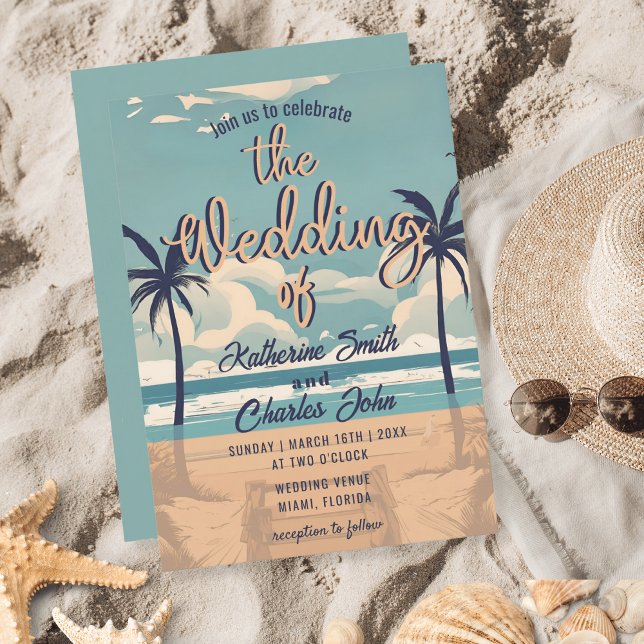 Retro Tropical Beach Destination Wedding Invitation (Creator Uploaded)