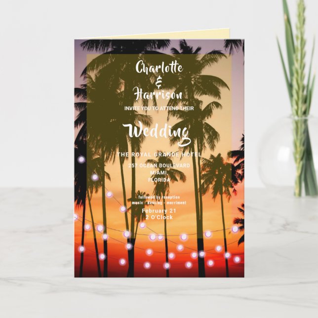 Retro Tropical Beach Palm Trees Photo Wedding Invitation (Front)