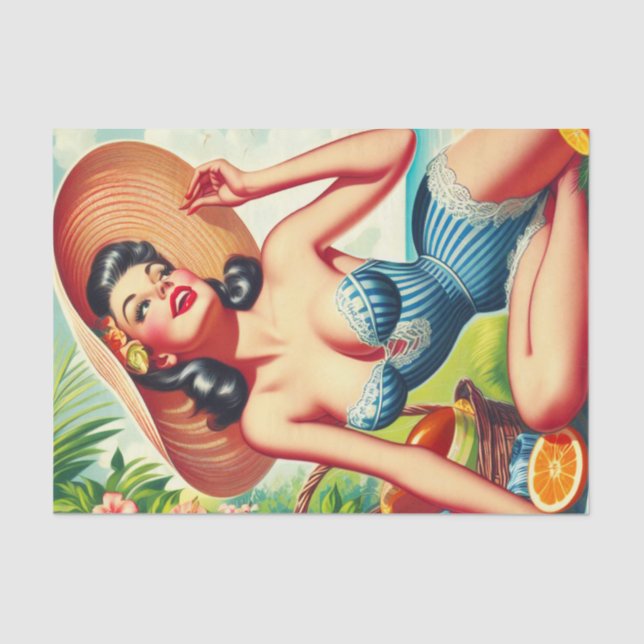 Retro Tropical Beach Pinup Tissue Paper (Front)