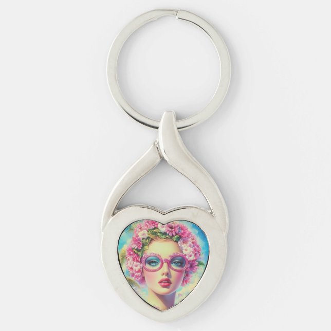Retro Tropical Beauty  Keychain (Front)