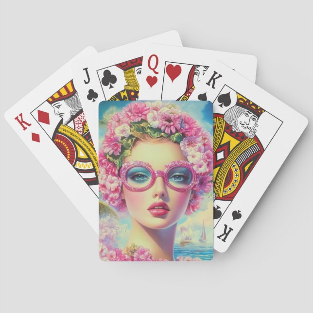 Retro Tropical Beauty  Poker Cards (Back)
